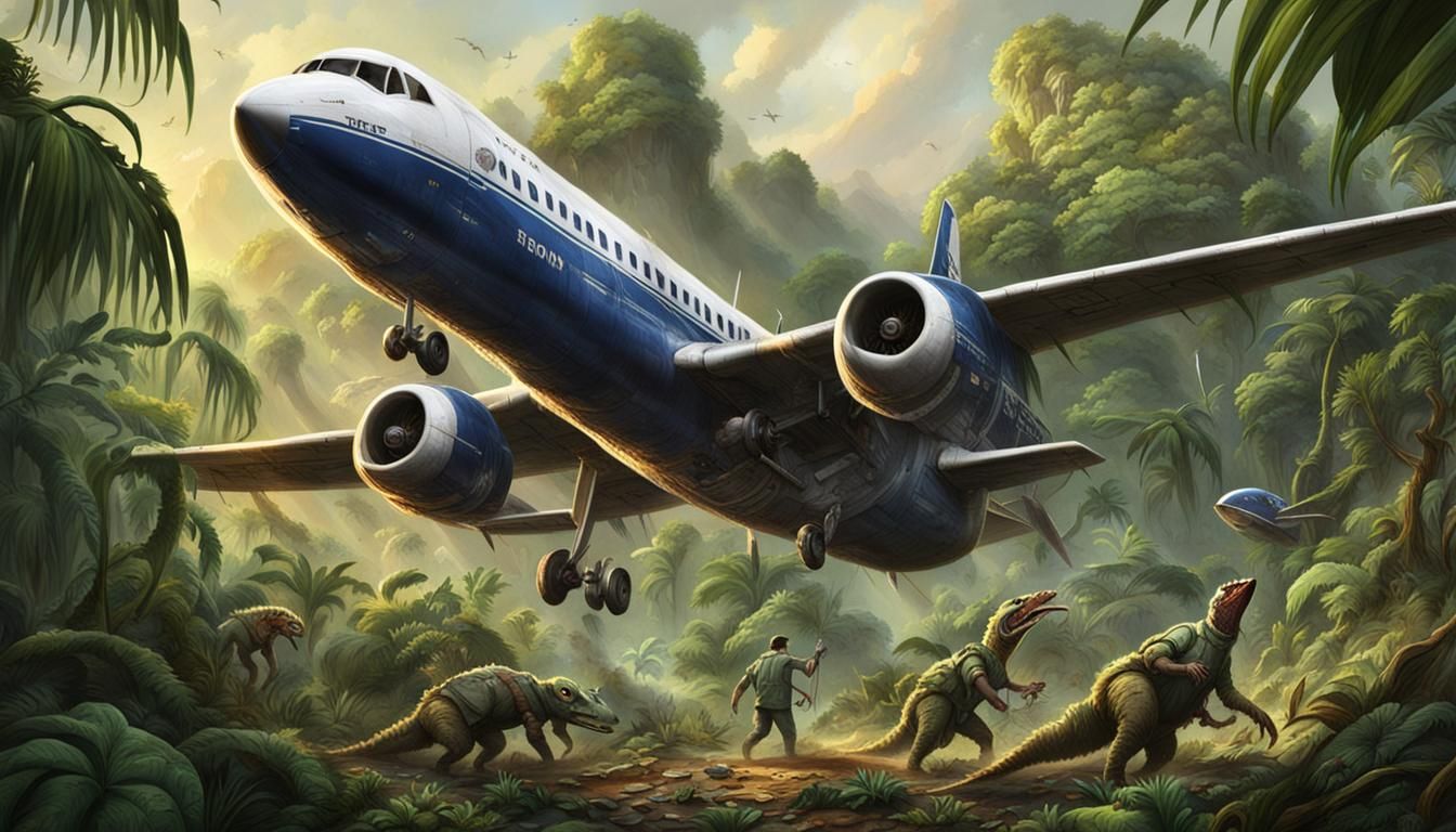 Plane Crash in Jamaican Jungle with Dimetrodons