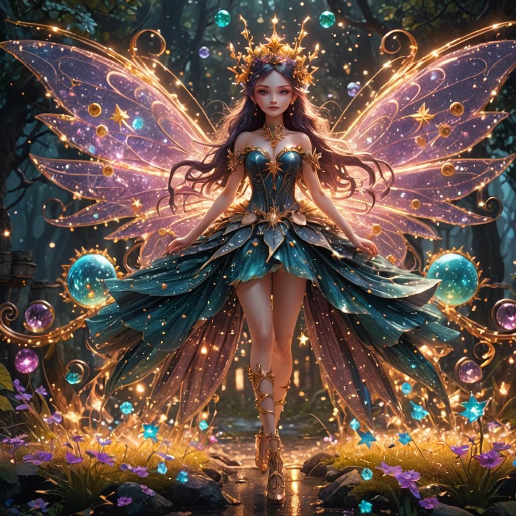 Medieval Fairy with Glittering Stars, Detailed Matte Paintin...