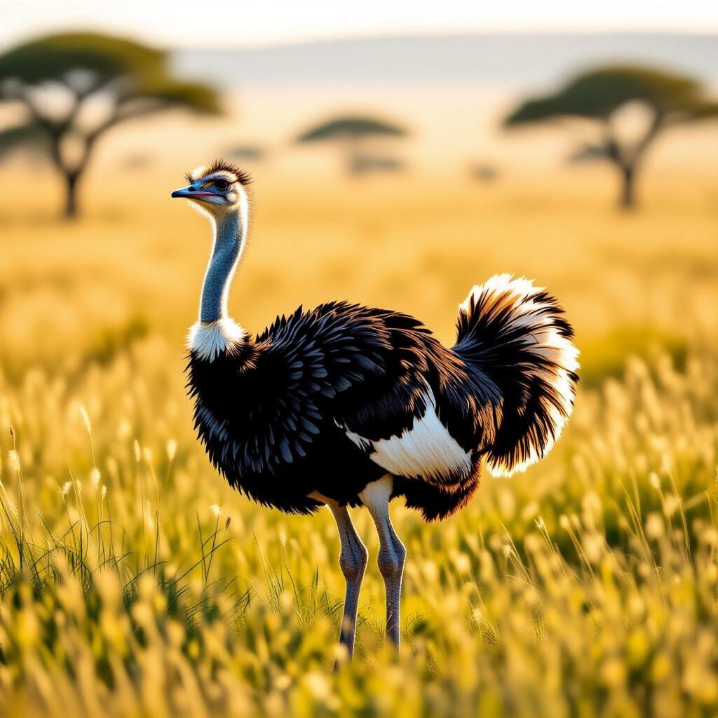 Ostrich in Savanna Grassland: A Wildlife Photograph