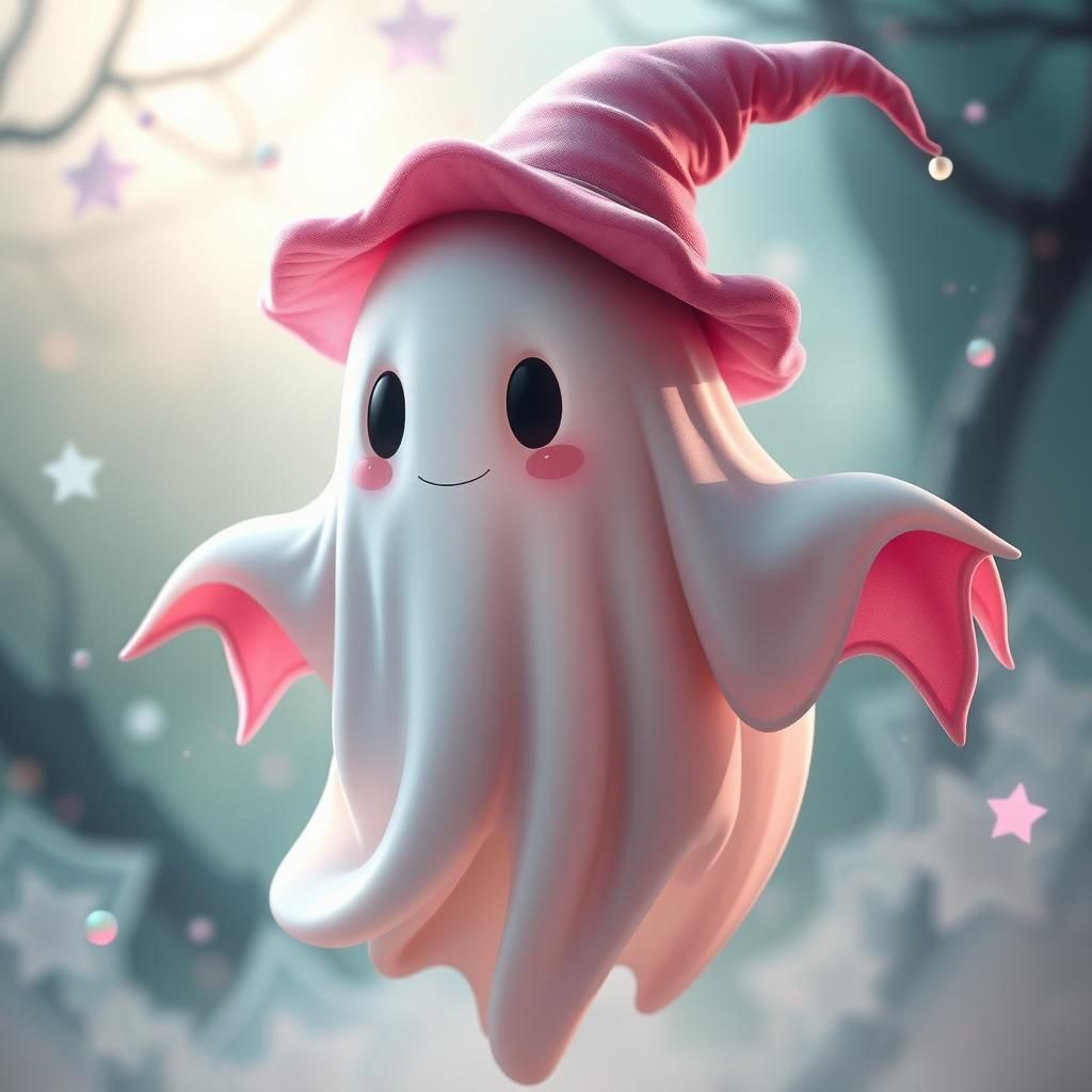 Pastel Ghost in Witch Hat, Fantasy Art