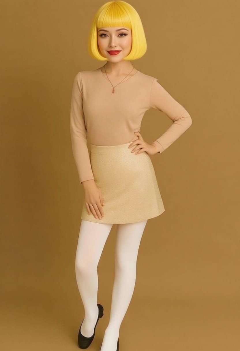 Cute Girl with Yellow Hair and Black Flats