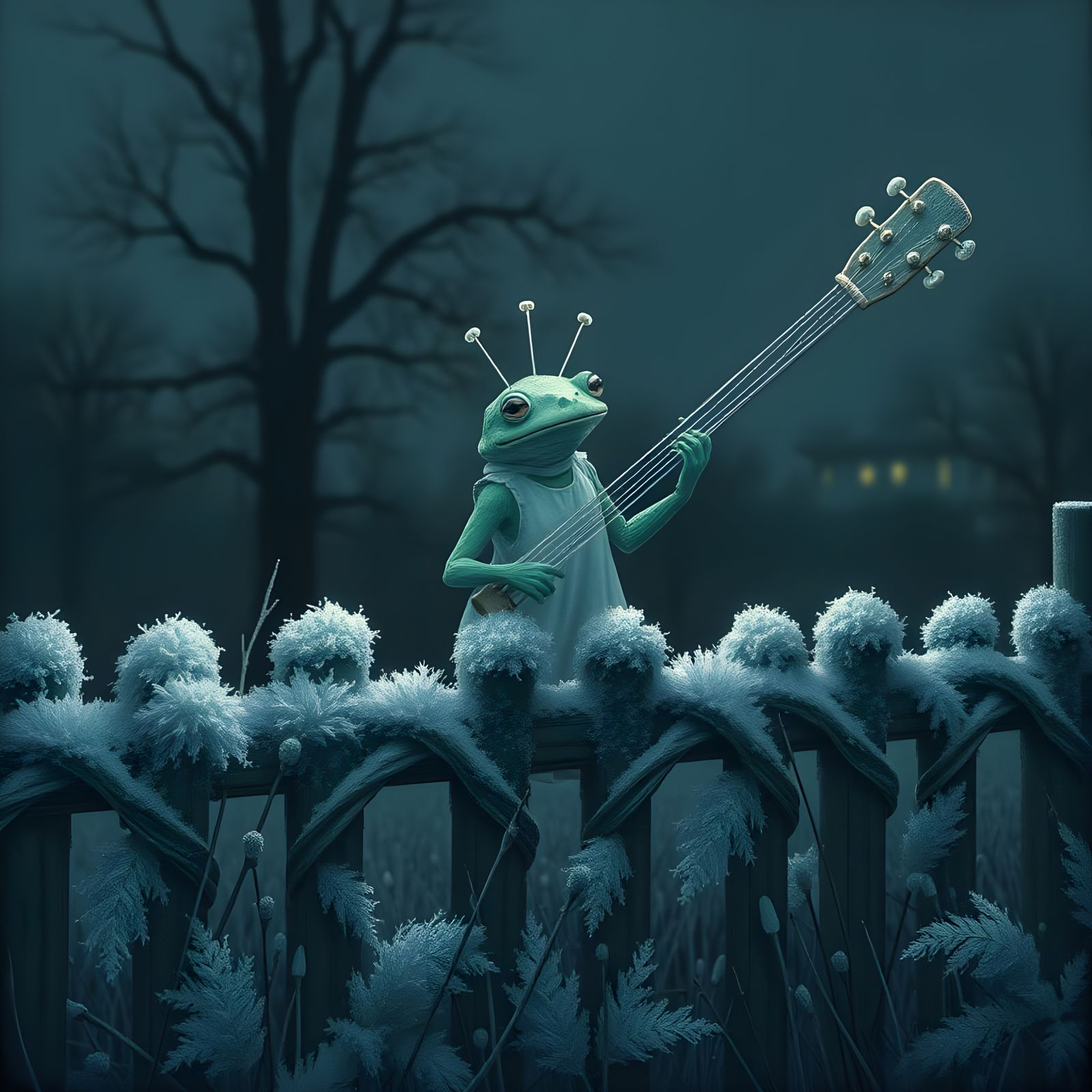 Surreal Composition: Nurse, Frog, and Farmer