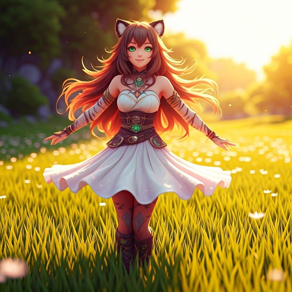 Joyful Anime Goddess in Pastel Paradise