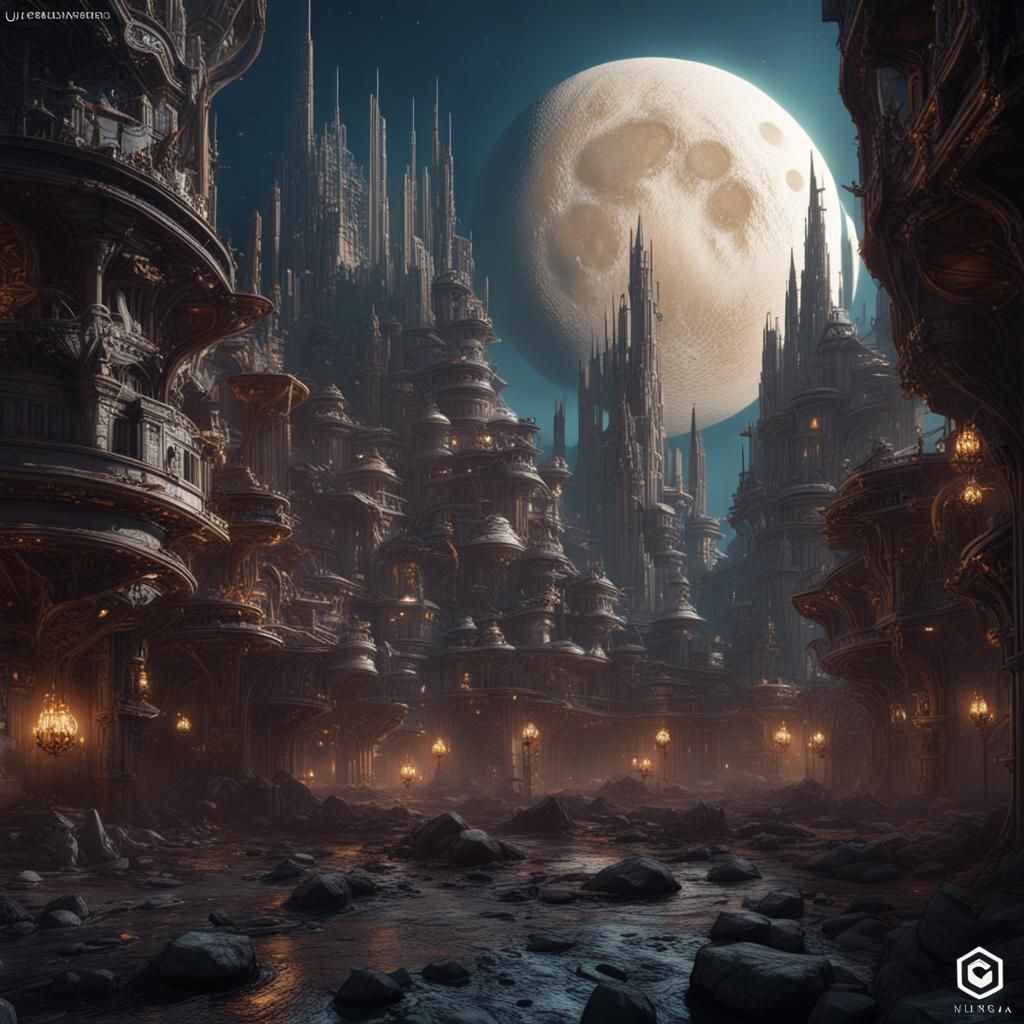 Fantastical City on the Moon in Detailed Matte Painting