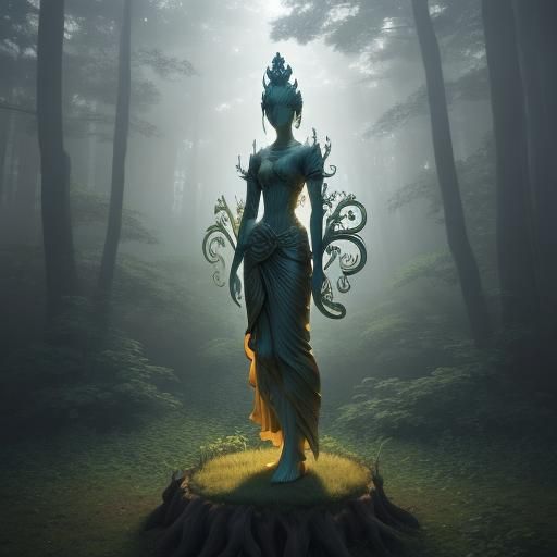 Wooden Nature Spirit Sculpture in Anime Style