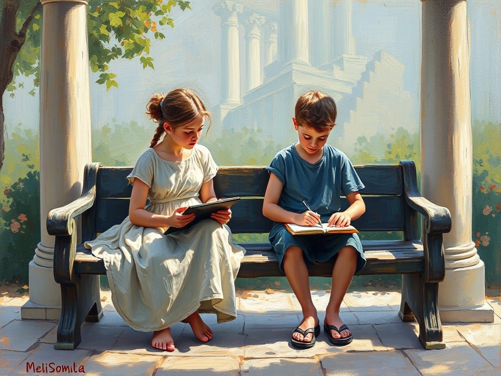 Ancient Greek Schoolwork: Impressionist Oil Painting