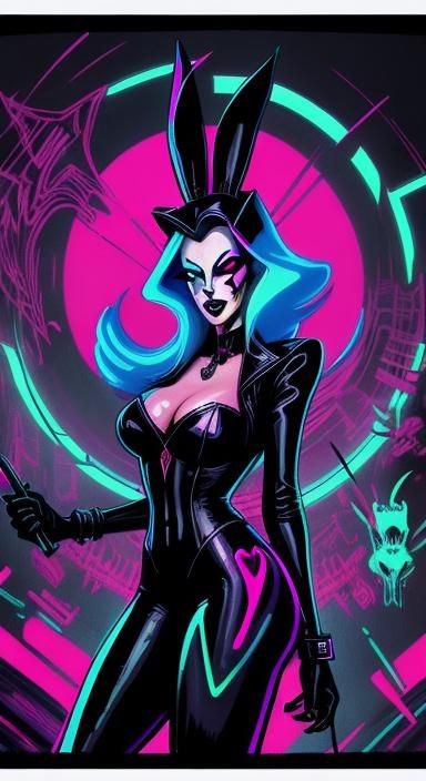 Cyberpunk Grim Reaper Bunny: A Neon Pinup Fantasy