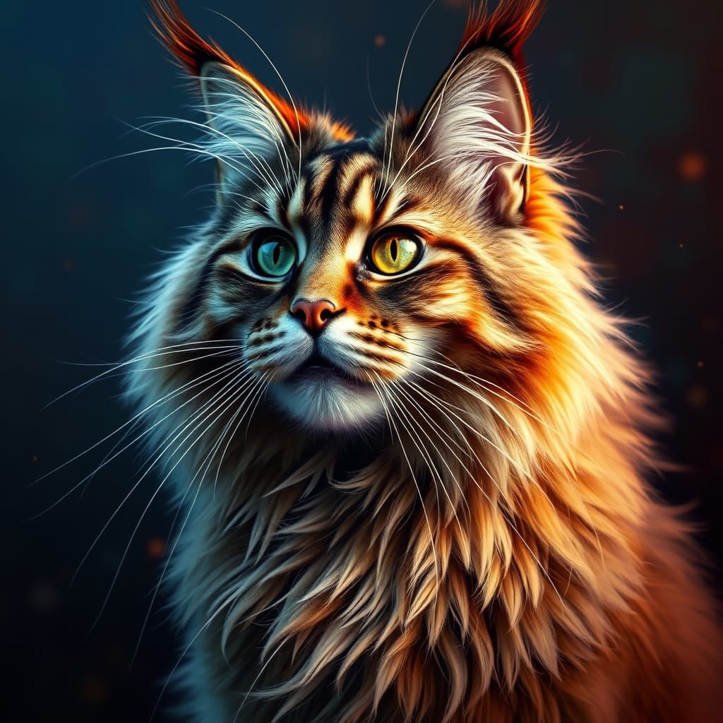 Stunning Maincoon Portrait in Hyperrealistic Art Style