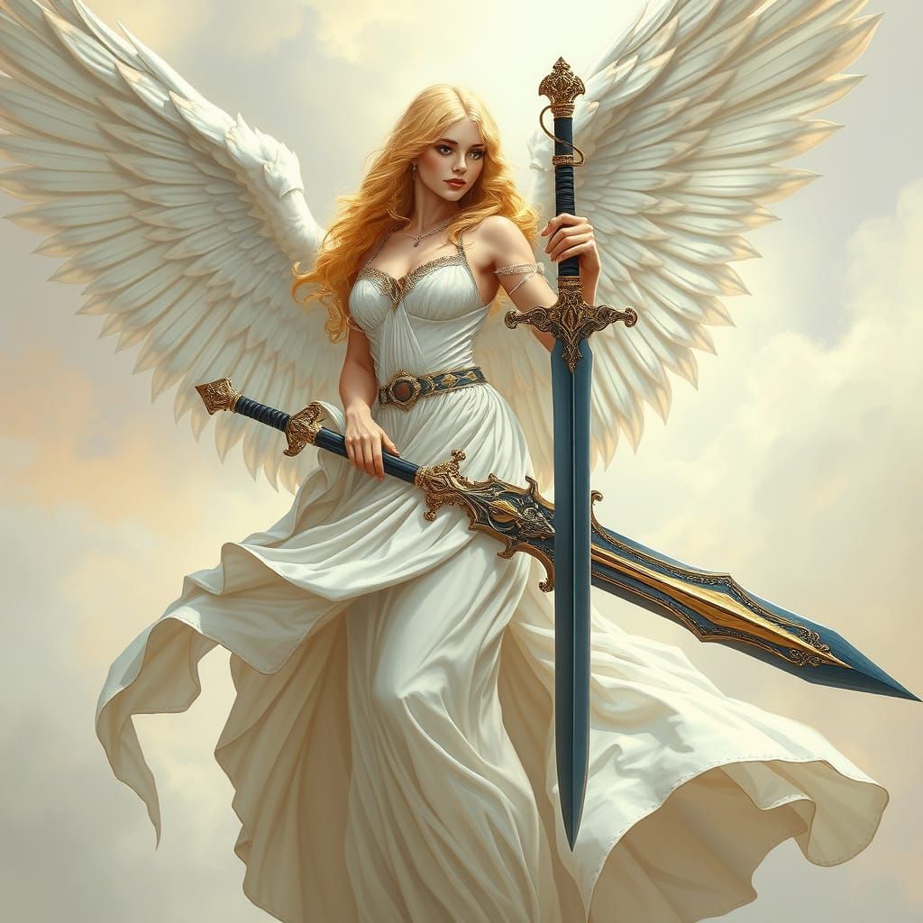 Angel Queen with Sword in Art Nouveau Style