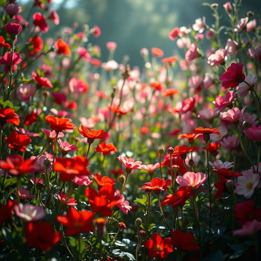 Vibrant Wildflower Garden in Stained Glass Colors