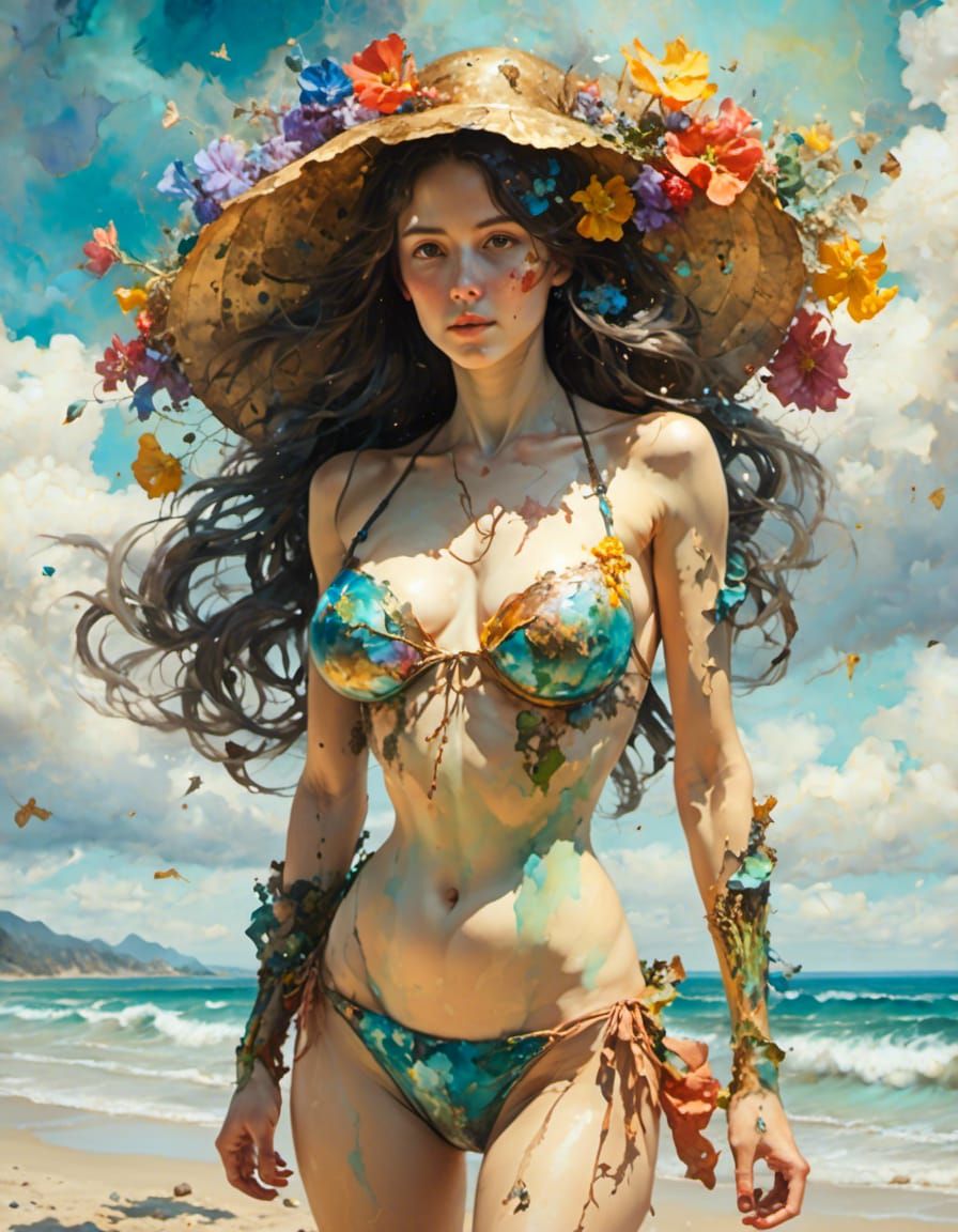 Bikini on the Beach in Hyperkraximalism Style