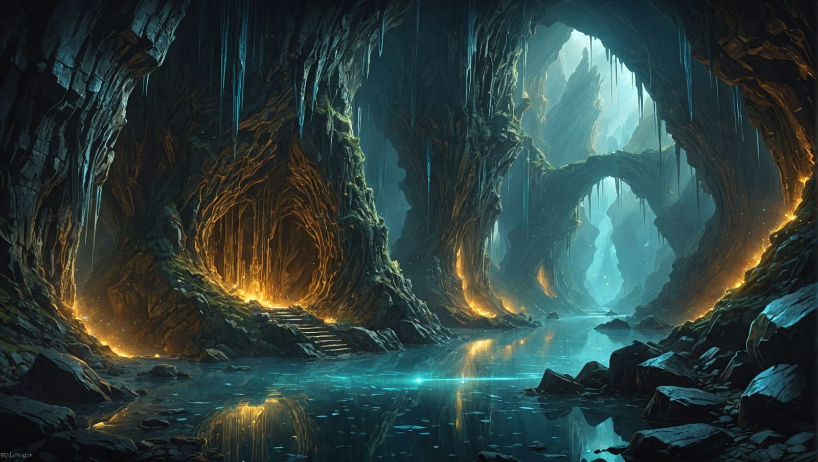 Bioluminescent Crystalline Caverns in Fantasy Art Style