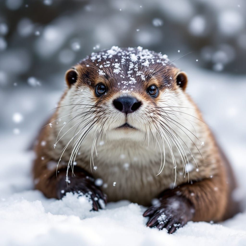 Warm Otter Reflects in Snowy Wilderness Scene