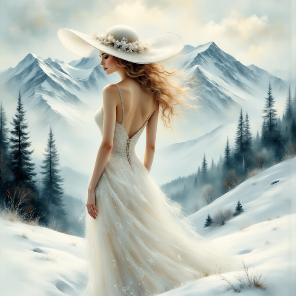 Ethereal White Creature in Snowy Landscape Splash Art