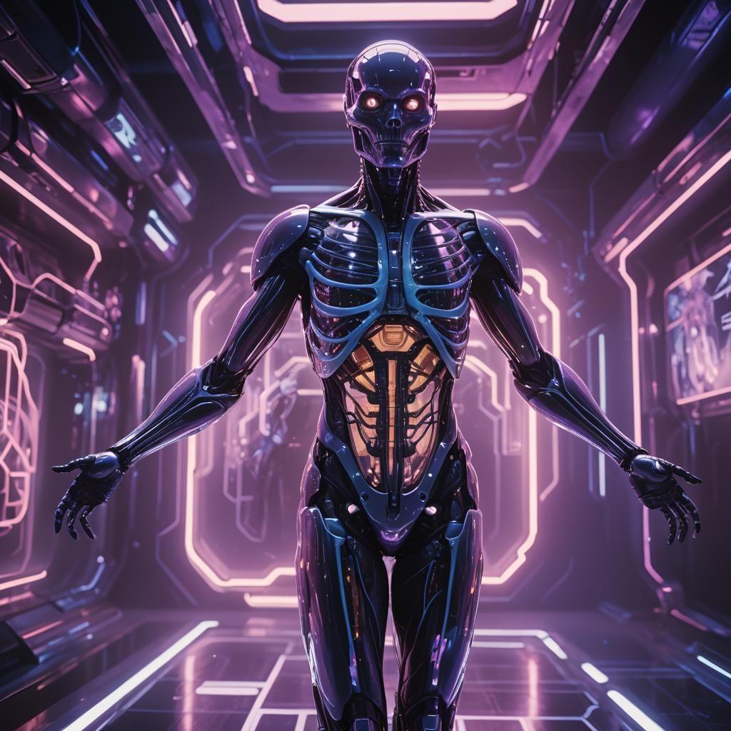 Ethereal Hologram in Neon Noir Atmosphere