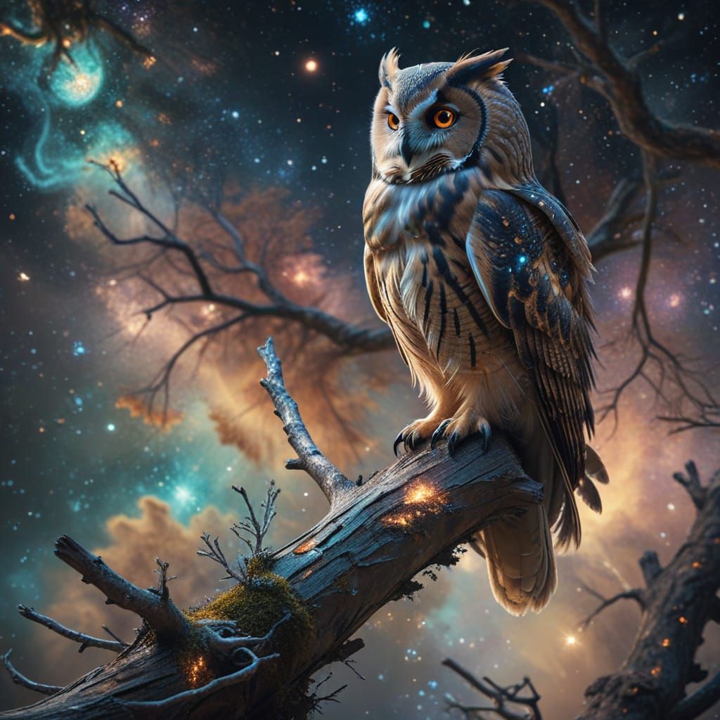 Majestic Owl in Cosmic Nebula, Fantasy Concept Art