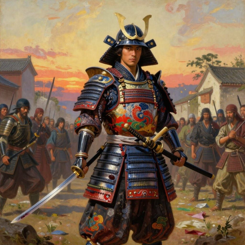 Divine Samurai Sheathes Katana in Ultra-Detailed 4K Oil Pain...