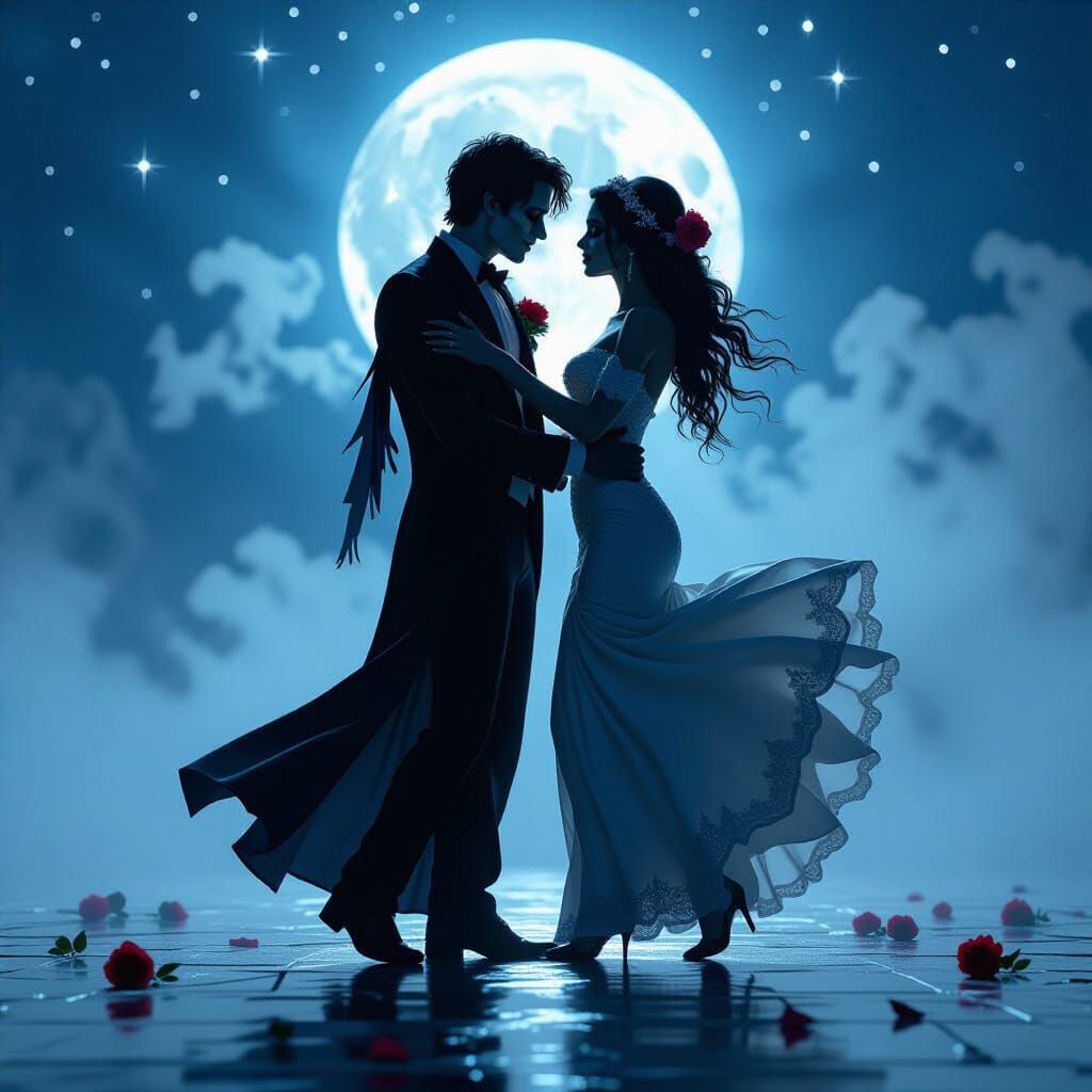 Undead Prom Couple Dancing Under Ethereal Moonlight
