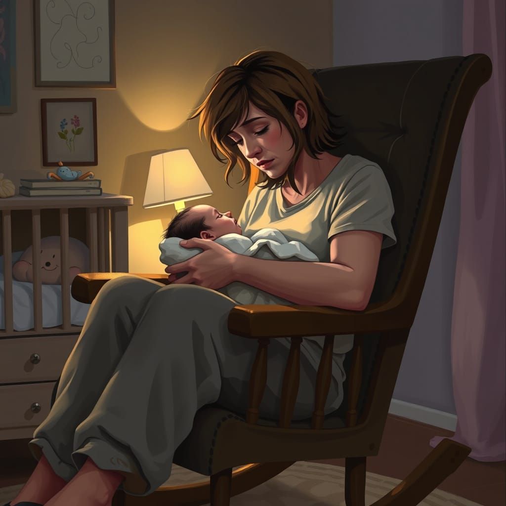 New Mom and Baby in Cozy Nursery