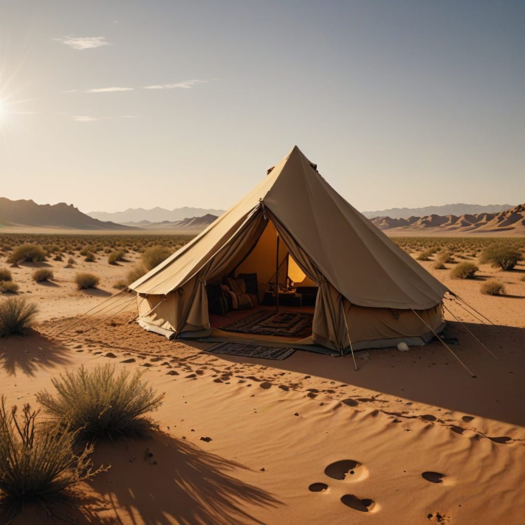 Desert Tent in Golden Hour Cinematic Light