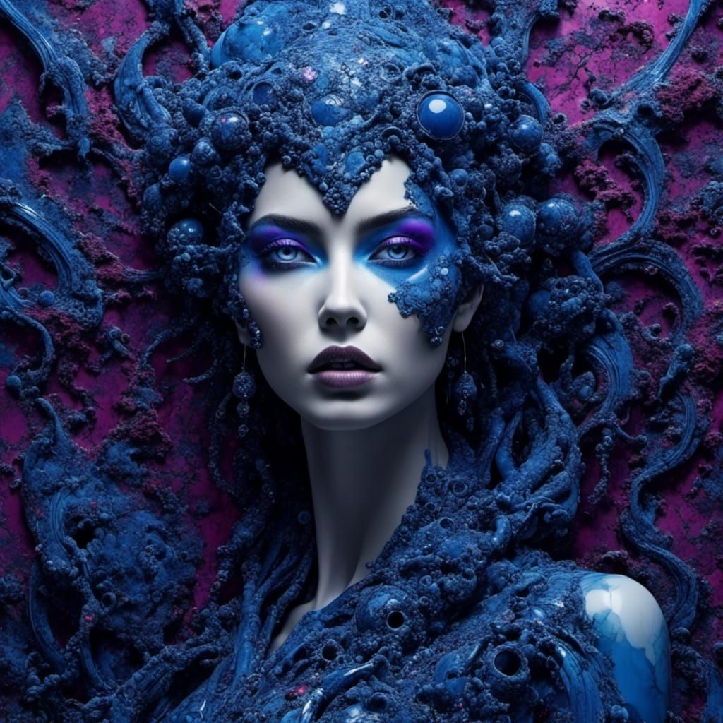 Abstract Marbled Amethyst Design in Blue and Purple