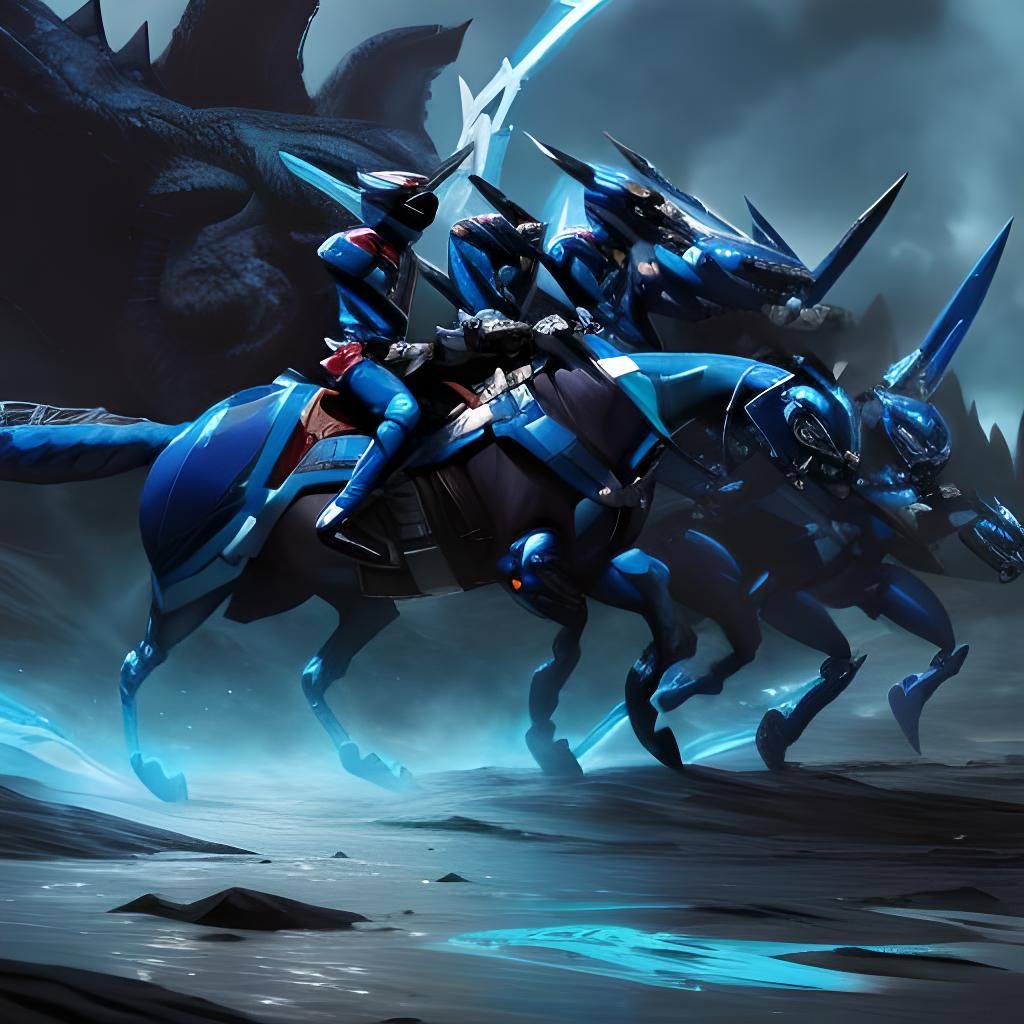 Blue Power Ranger Battles Monsters in Maximalist Painting