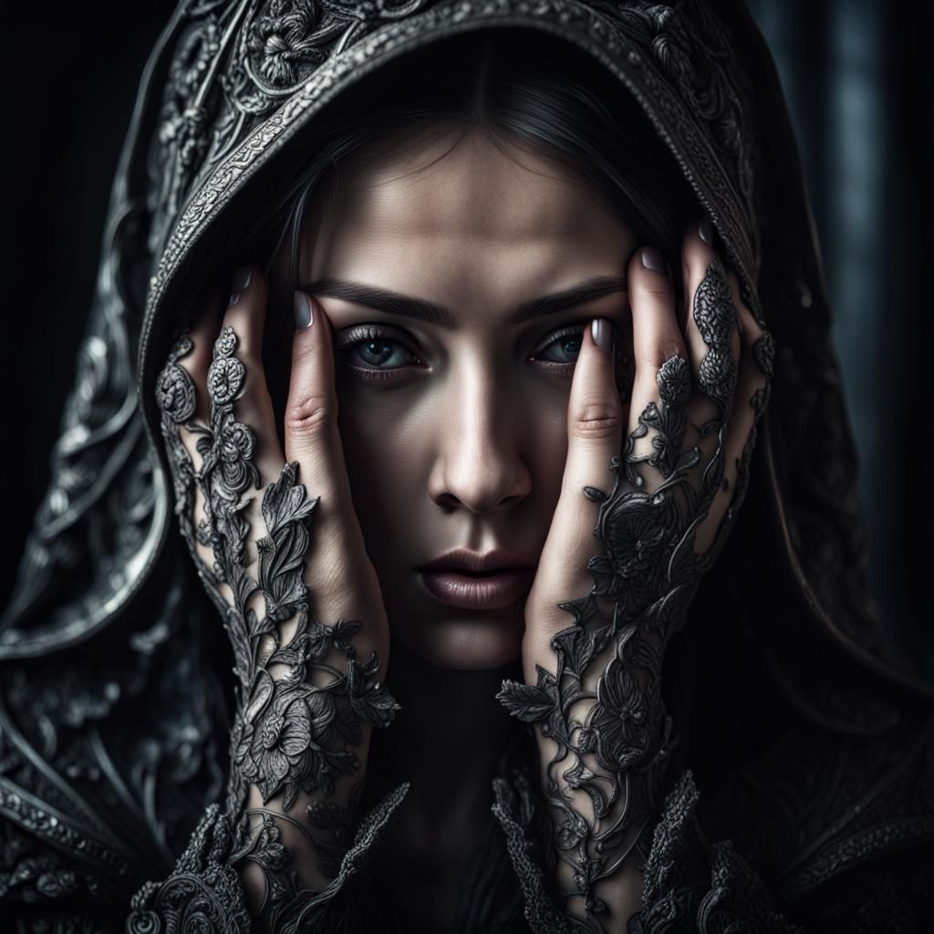 Moody Hyperrealistic Portrait of a Dark Lady