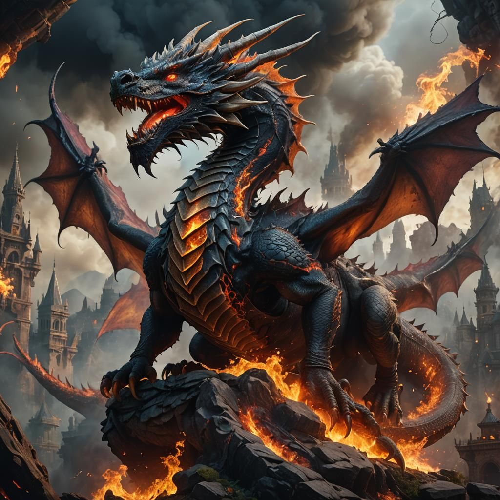 Smokey Fire Dragon: Detailed Fantasy Art