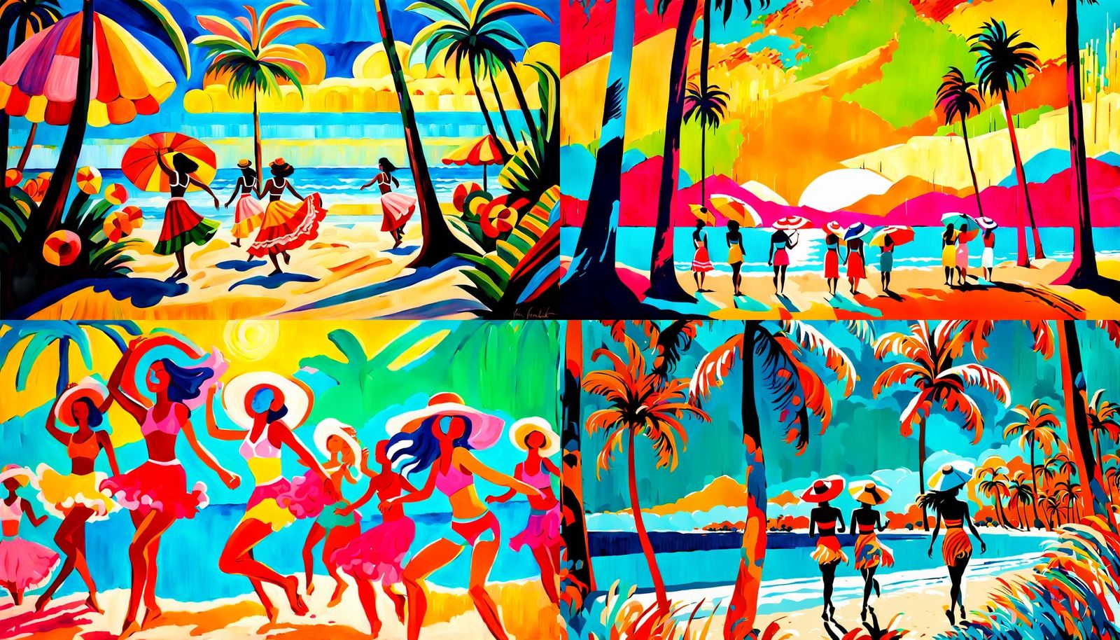Acrylic Painting of Palm Trees, Petticoats and Bikinis
