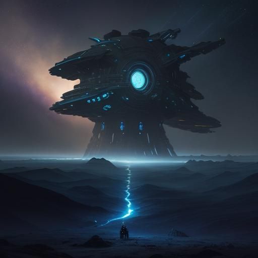 Ancient Spaceship Emerges from Blue Nebula