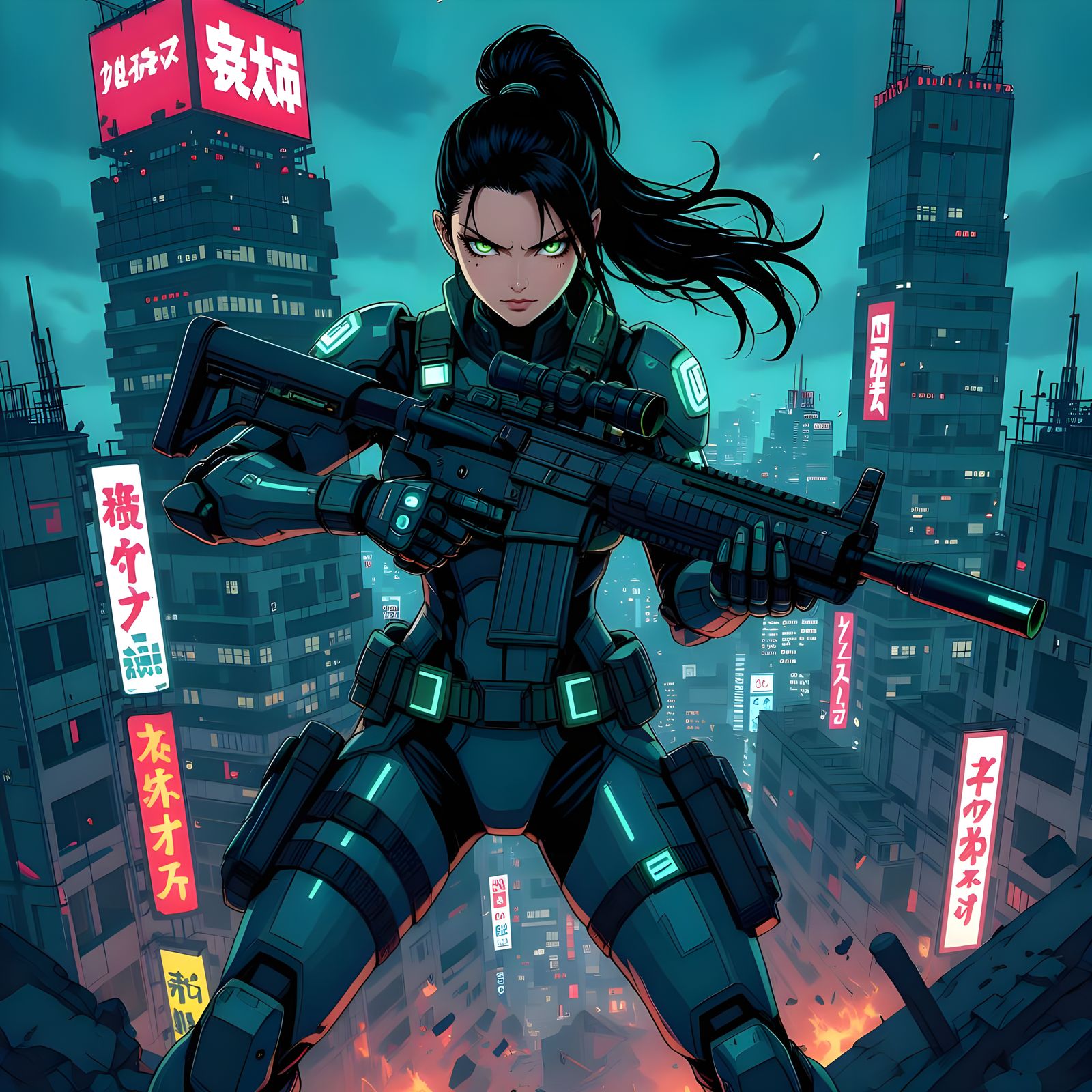 Mina Ashiro on Tokyo Skyscraper in Anime Style