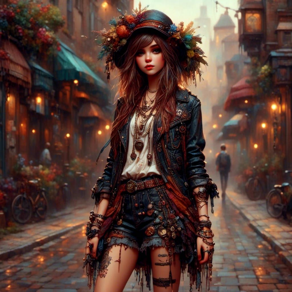 Boho Punk Girl in Art Nouveau Style