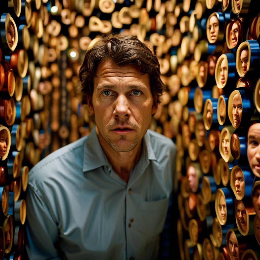 A scared persone into a mirror maze Close-up portrait, color portrait, Linkedin profile picture, professional portrait p...