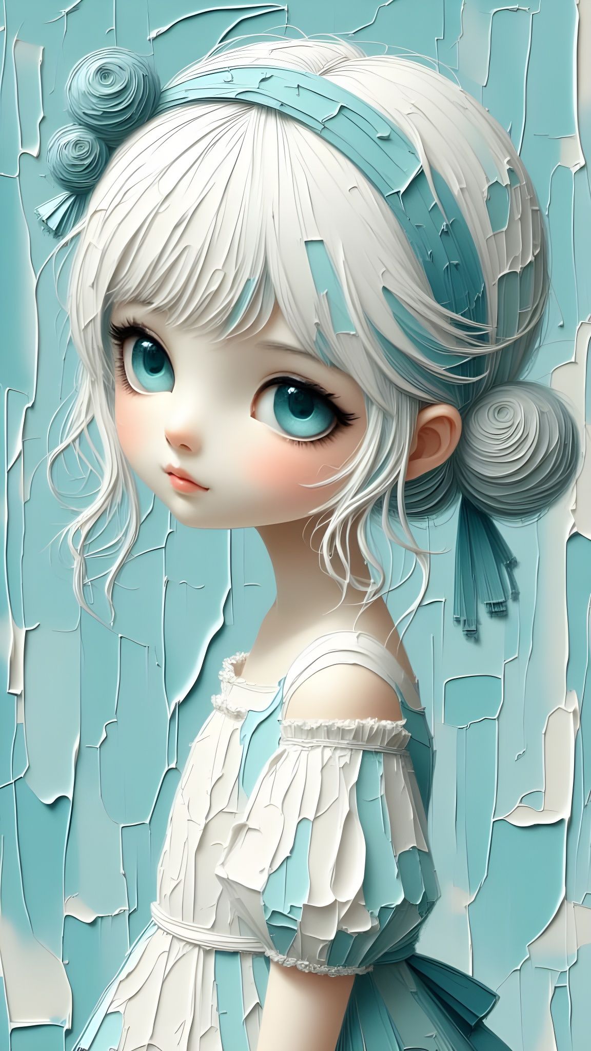 Teenage Girl Portrait with White Hair and Blue Eyes