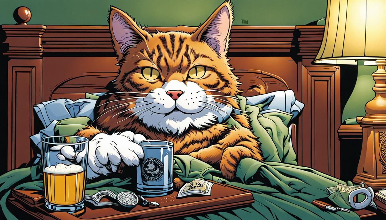 Bill the Cat Guzzling Beer, Ultra Detailed