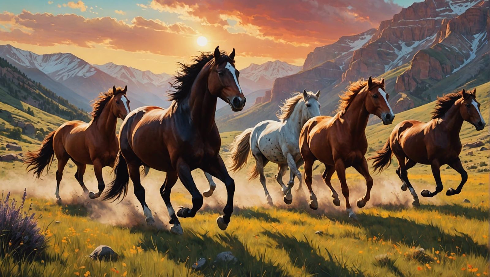 Wild Horses Trotting Through Colorado Canyon