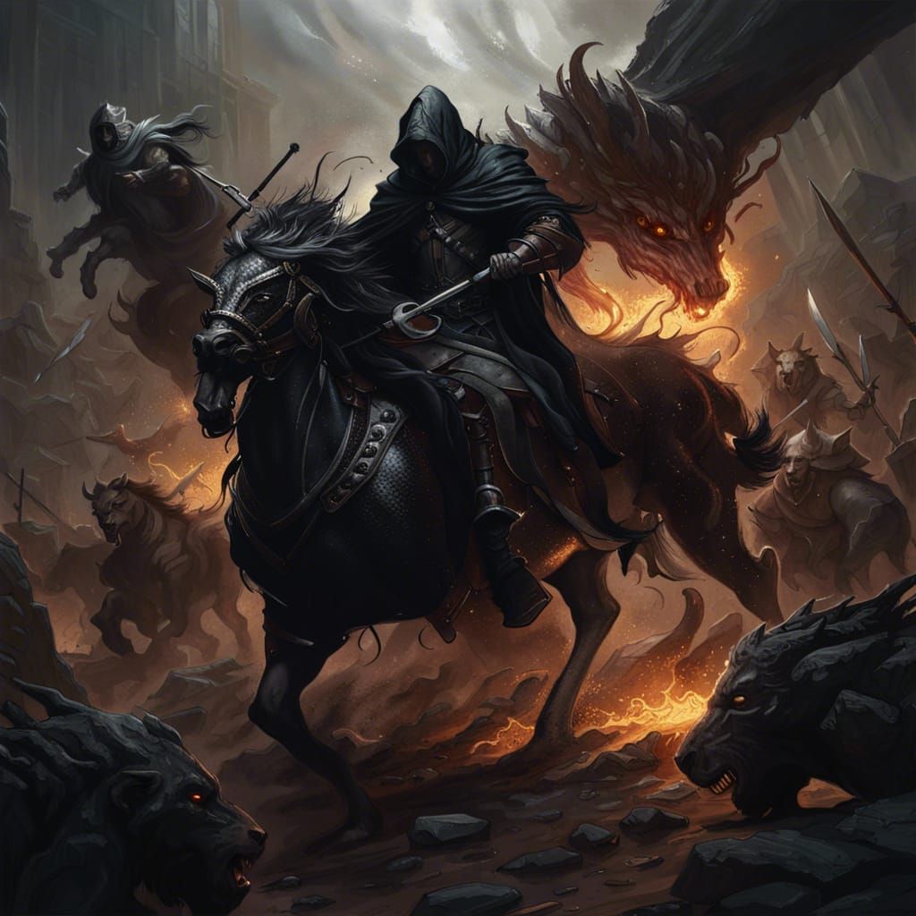Knights Versus Hell Beast: Dark Fantasy Concept Art