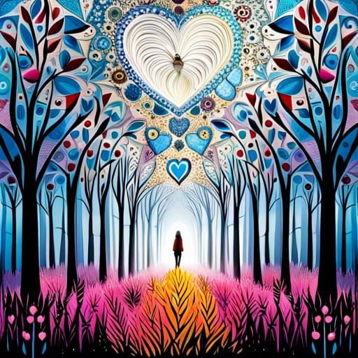 Garden in Forest: Mixed Media Fantasy Art