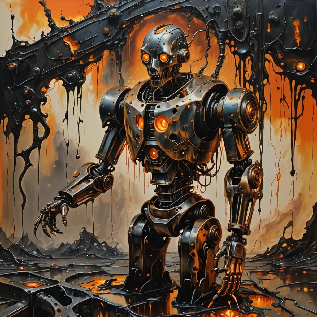 Melting Robot: A Surreal Industrial Nightmare as Oil Paintin...