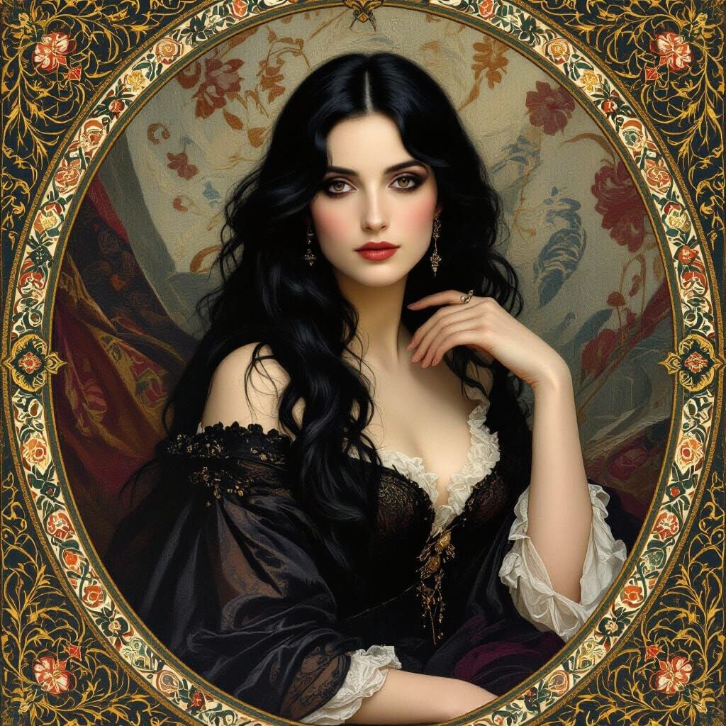 Raven-Haired Woman in Pre-Raphaelite Style