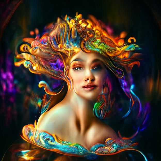 Ethereal Woman with Flowing Hair in Hyperdetailed Landscape