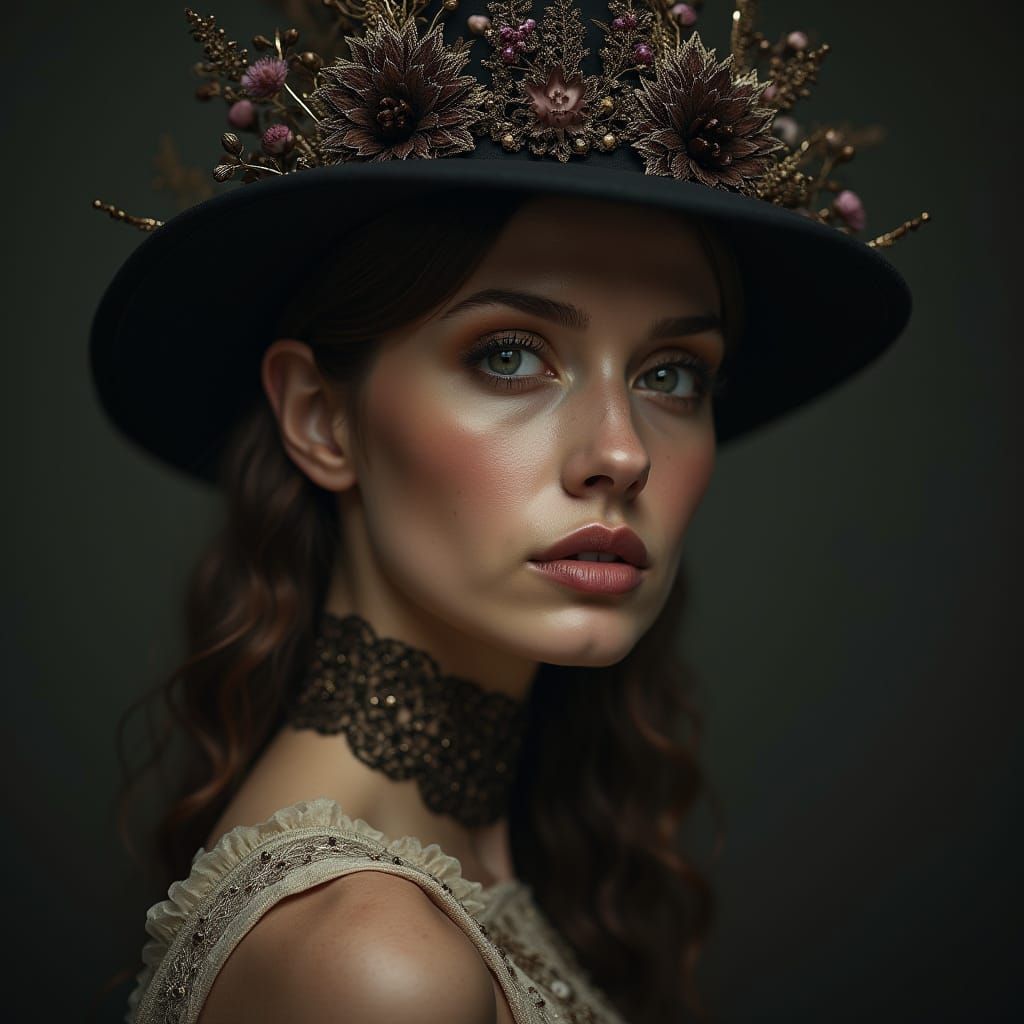 Elegant Woman in Moody, Hyperrealistic Portrait
