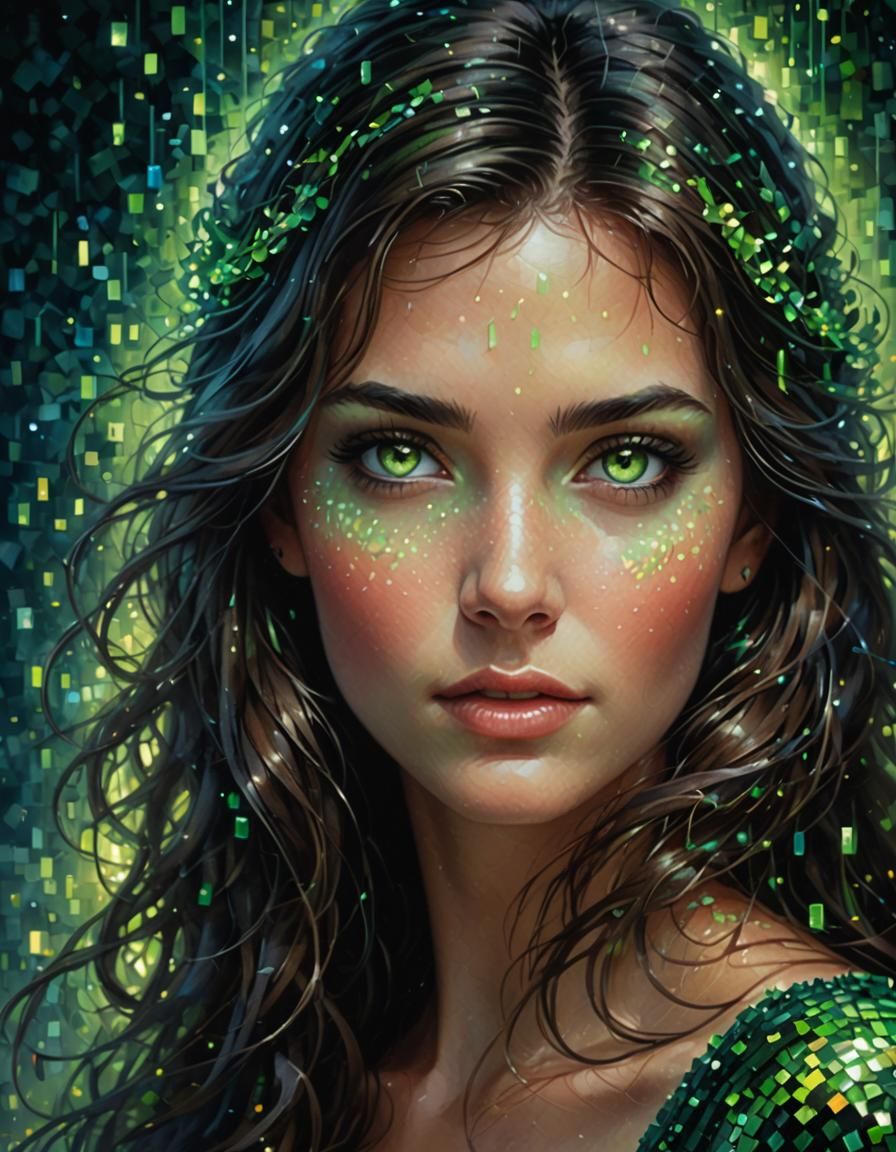 Pixel Art Portrait of a Brunette Woman