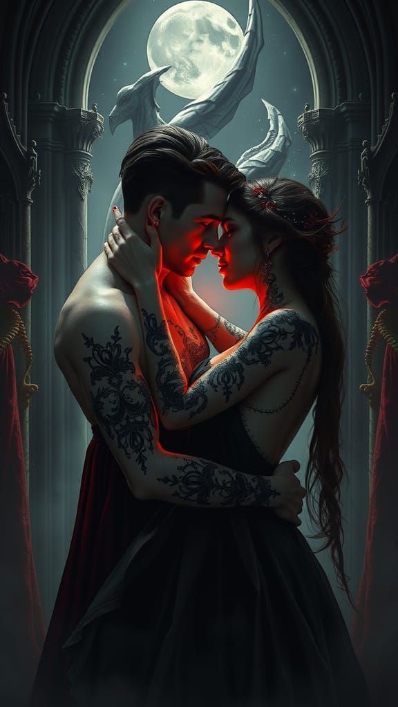 Ethereal Vampire Couple in Baroque Gothic Architecture