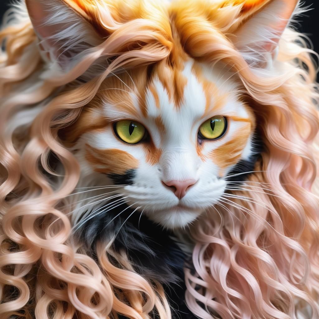 Young Fairy Touches a Majestic Ginger and Black Cat in a Mag...