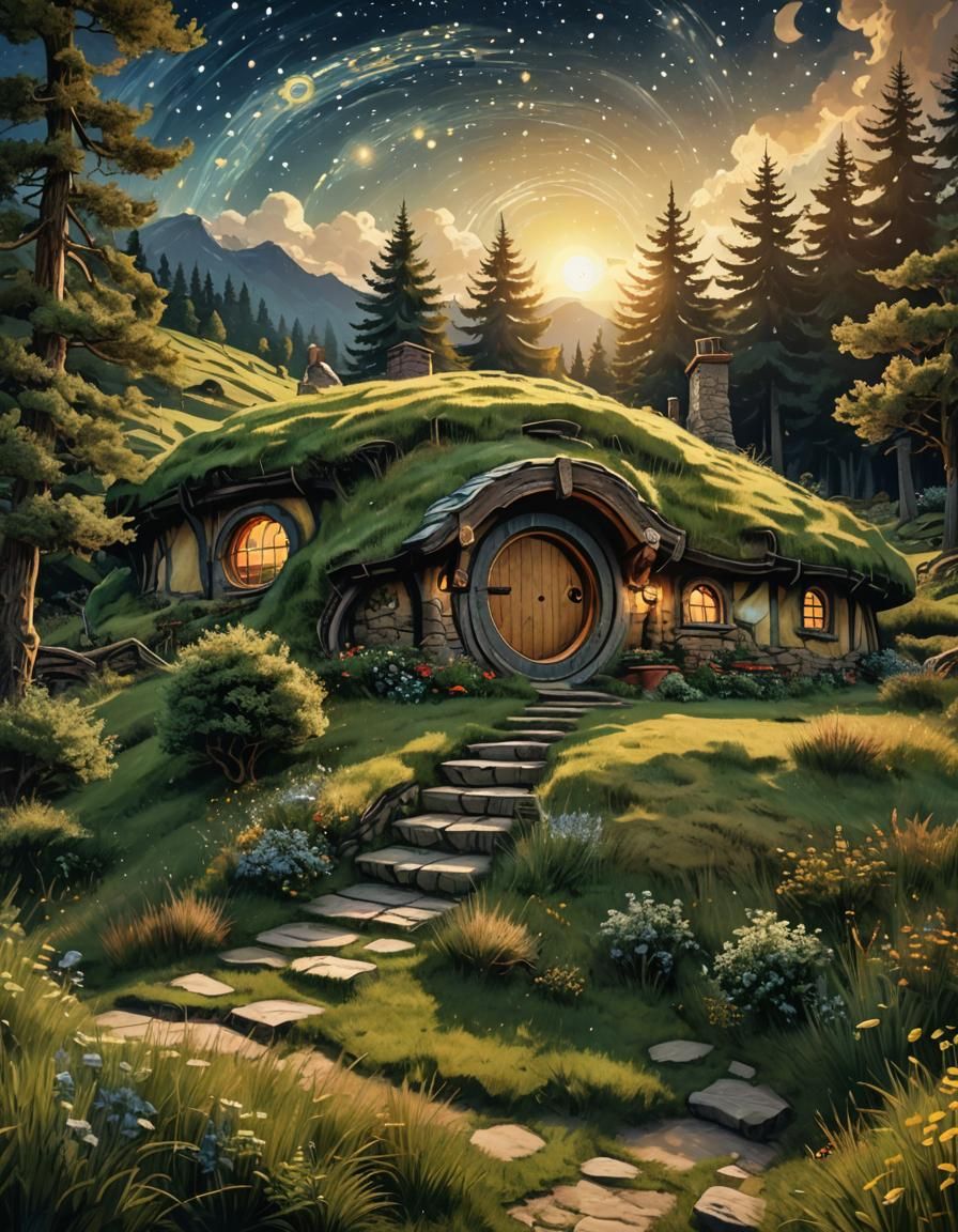Hobbit House in Van Gogh Style