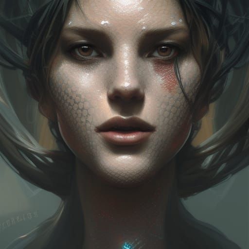 Witch Snake Portrait in Hyperdetailed Digital Art Style