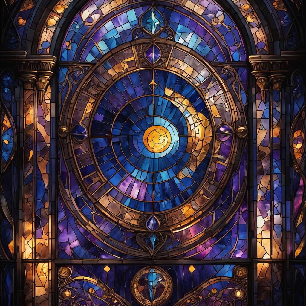 Dark Fantasy Stained Glass Moonlit Temple