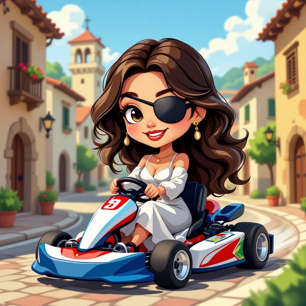 Chibi Woman Races Go Kart in Italian City