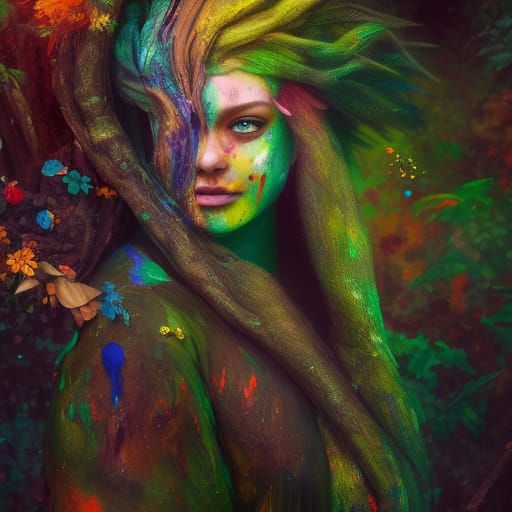 Camouflaged Person as Tree in Detailed Body Paint Art